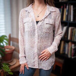 WHBM Snakeskin Blouse Button Down Lavender Sheer Lightweight Pockets Womens 4